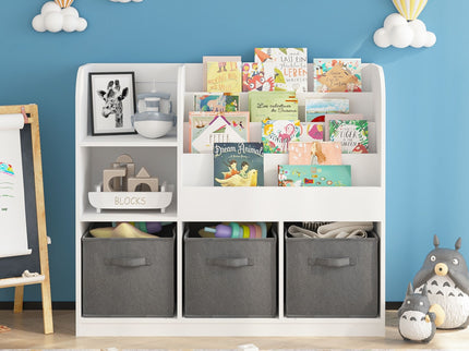 Bookcase And Bookshelf With 3 Collapsible Drawers, Multifunctional Display Stand