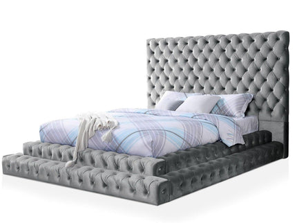 Tufted Oversized Headboard Platform Bed With Fully Upholstered Frame