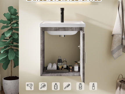 Floating Bathroom Vanity Combo, Wall Mounted Cabinet With Sink & Soft Close Doors For Small Bathrooms