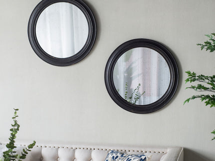 Circle Wall Mirror With Wooden Frame, Antique Classic Accent Mirror, For Living Room - Black