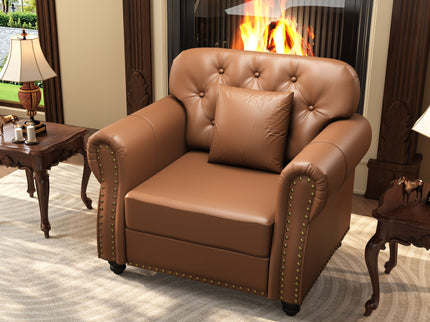 Upholstered Sofa With Nailhead Trim, Rolled Armrests With Ottoman