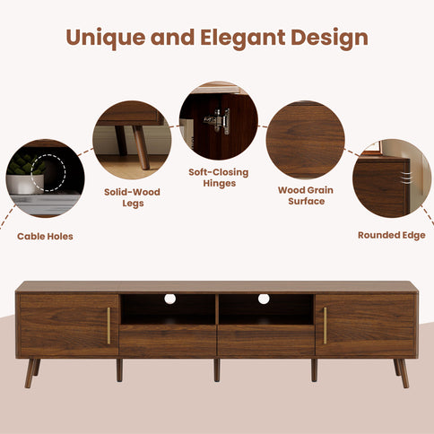 78" TV Stand For 85" TVs With Soft Close Doors, Open Shelf - Walnut