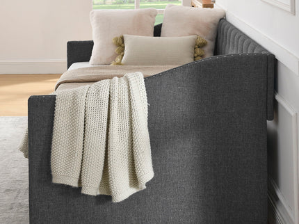 Upholstered Tufted Daybed With 2 Drawers, Waved Arms