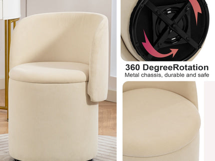 Barrel Chair, Built In Storage, 360° Swivel - Beige