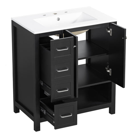 Bathroom Vanity With Sink Top, Bathroom Vanity Cabinet With 2 Doors And 2 Drawers, Open Shelf