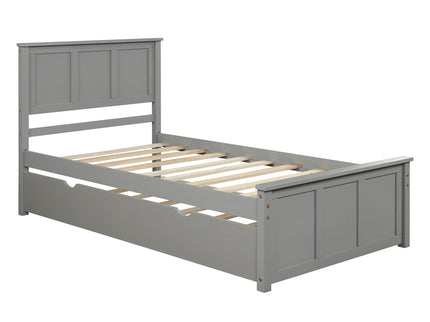 Platform Bed With Twin Trundle And Frame, Twin Size - Gray