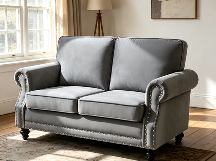 Loveseat Sofa With Nailhead Detail & Turned Legs, 2 Seater Upholstered Couch