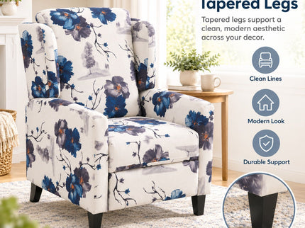Wingback Recliner Chair With Padded Arms - Blue
