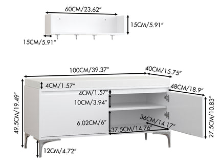 Wall Mounted Entryway Shelf With Hooks And Storage Bench Set - Off White