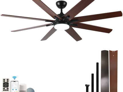 Large Ceiling Fans With Lights And Remote, Indoor / Outdoor Modern Ceiling Fan For Kitchen Living Room Patio, 6 Speed Reversible Quiet DC Motor, Dual Finish 8 Blades - Black