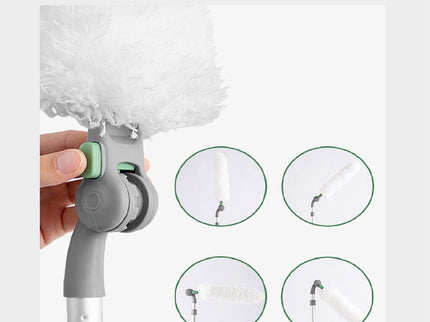 Long Handle Duster With Extension Bar, Home Dust Collector - White