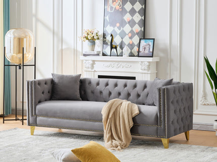 3 Seater Deep Seat Sofa, Sofa With Button Nailhead, Square Arm