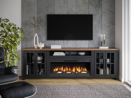 Fireplace TV Stand Console For TVs Up To 100" - Black / Whiskey