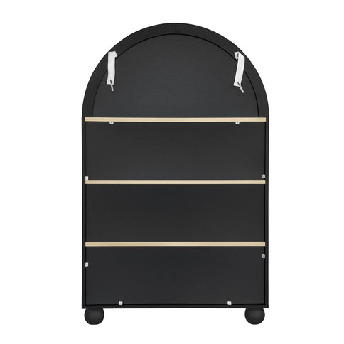 Modern Ached Bookshelf, 4 Layer Bookcase, Arched Display Cabinet Storage Shelves For Living Room, Bed Room, Study - Black / Natural