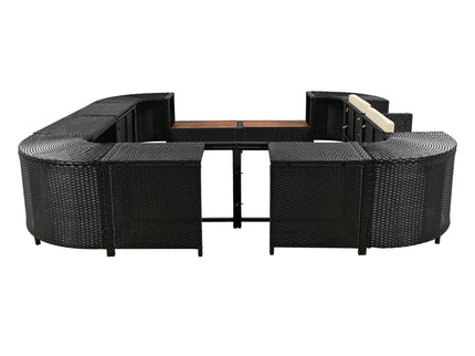 Spa Surround Spa Frame Quadrilateral Outdoor Rattan Sectional Sofa Set With Mini Sofa, Wooden Seats And Storage Spaces