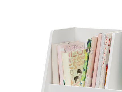 Kids Bookshelf And Toy Organizer, 5 Cubbies Wooden Open Bookcase, 2-Tier Baby Storage Display Organizer With Legs, Free Standing For Playing Room, Bedroom, Nursery, Classroom - White
