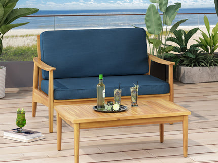 Outdoor Acacia Wood Loveseat Set With Coffee Table