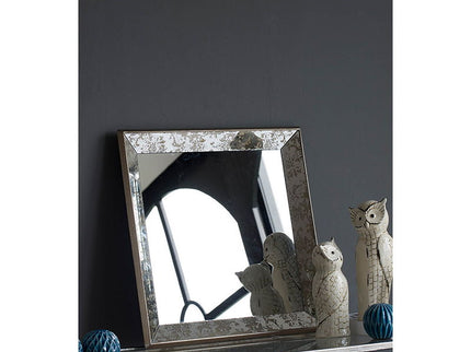 Antique Rectangle Mirror With Floral Accents, Mirrored Display Tray, Hanging Wall Mirror