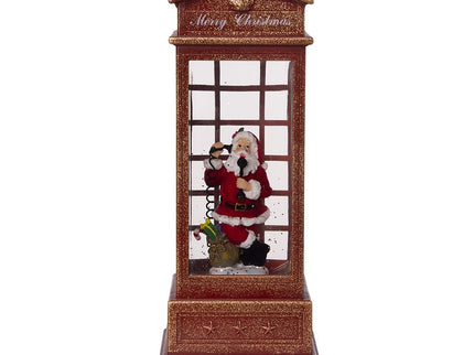 Christmas Lighted Water Spinning Phone Booth With Santa On Phone, 3*AA Batteries Required - White / Red