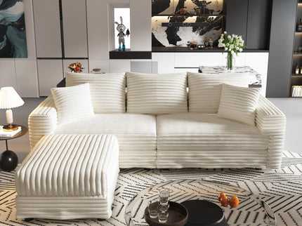 Deep Seat Convertible Sofa With Soft Pillows And Ottomans