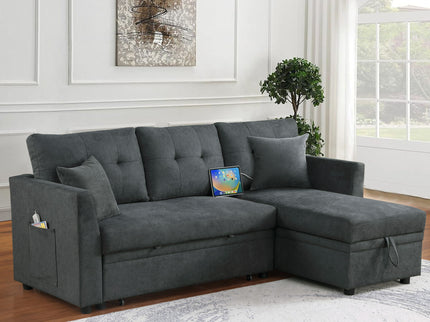 Sectional Sofa Bed L Shaped Sofa Couch Bed With USB Port, Reversible Chaise With Storage