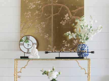 Cherry Blossom Wall Art Panels, Wall Decor For Living Room Dining Room Office Bedroom (Set of 2) - Gold