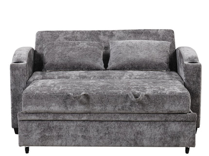 Pull Out Loveseat Sofa With Adjsutable Backrest, 2 Pillows, Cup Holders, USB Ports For Living Room