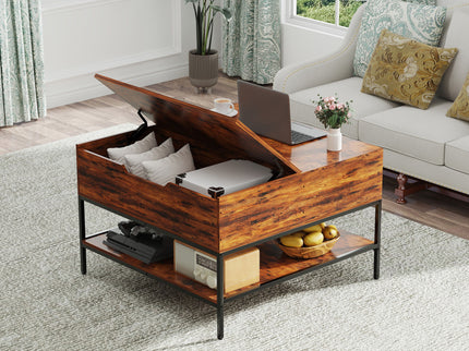 Rustic Flip Top Coffee Table With Hidden Storage - Black / Brown