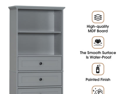 Tall Storage Cabinet With 3 Drawers And Adjustable Shelves For Bathroom