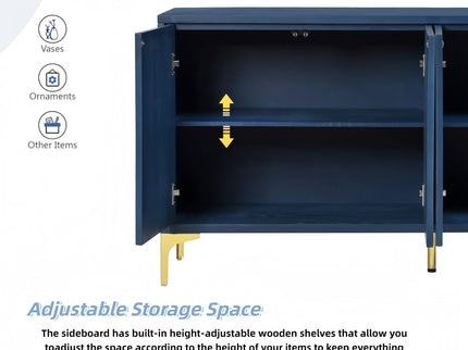 Modern 4 Door Sideboard With Creative Carved Surface And Adjustable Shelves