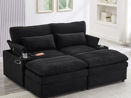 Convertible Loveseat Sofa With Storage, USB Ports, Cup Holders