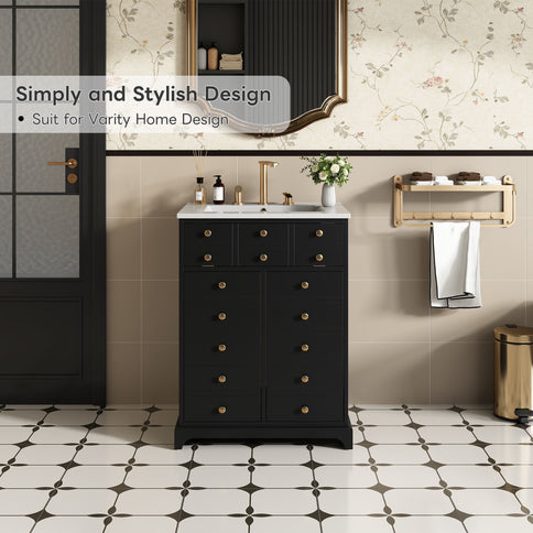Bathroom Vanity With Drawer And Soft-Closing Doors, Sink Storage Cabinet For Small Spaces - Black