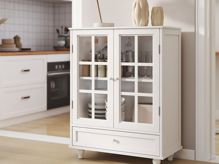 Minimalist Buffet Cabinet With Double Glass Doors And Drawer