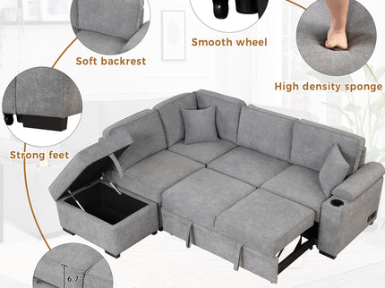 Sleeper Sofa Bed, 2 In 1 Pull Out Sofa Bed L Shape Couch With Storage Ottoman For Living Room, Bedroom Couch And Small Apartment