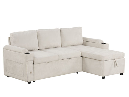 Convertible L Shaped Sofa Couch With Storage, Cup Holders, USB Ports
