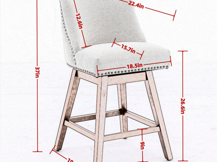 Counter Height Swivel Barstools, 26'' H Seat Height Upholstered Bar Stools (Set of 2), Fabric