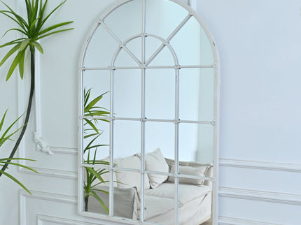 Handmade Arched Mirror, Windows Design For Entryway - White