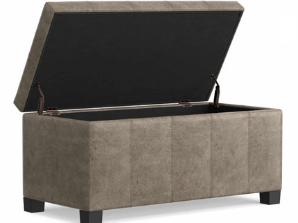 Dover - Storage Ottoman In Smoky Leather With Lift Up Storage - Brown