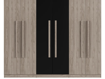 6 Doors Wardrobe Storage For Bedroom, With 2 Drawers Inside - Black / Nature