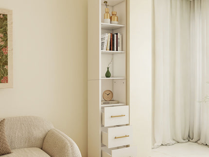 Rectangular Side Storage Cabinet With 3 Drawers For Bedroom - White