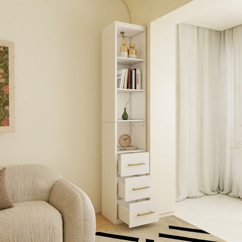 Rectangular Side Storage Cabinet With 3 Drawers For Bedroom - White