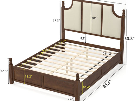 Farmhouse Platform Bed Frame & Tall Upholstered Headboard
