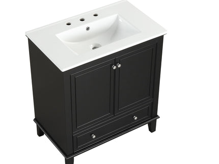 30" Bathroom Vanity With Sink Combo, Multi Functional Bathroom Cabinet With Doors And Drawer - Black