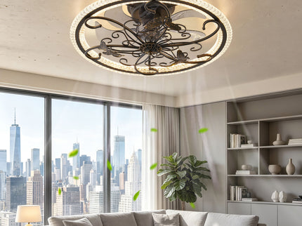 Ceiling Fan With Lights Remote Control, 6 Speeds 3 Color Caged Ceiling Fan - Matte Black
