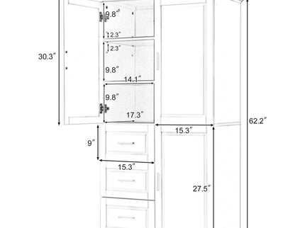 Tall Wide Storage Cabinet With Doors, 3 Drawers