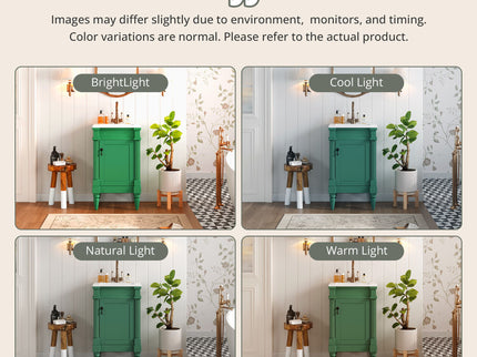 Bathroom Vanity With Sink, Compact Storage Cabinet With Door, Adjustable Shelf, Rectangular Style - Green