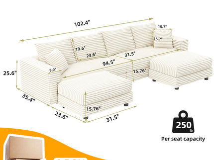 Deep Seat Convertible Sofa With Soft Pillows And Ottomans