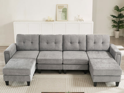 Modular Sectional Sofa With Movable Ottomans, USB Ports & Side Tables