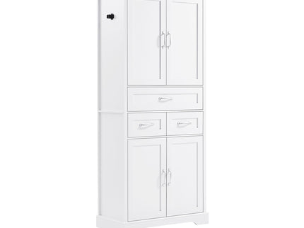 Tall Bathroom Storage Cabinet With 4 Doors 3 Drawers Adjustable Shelves - White