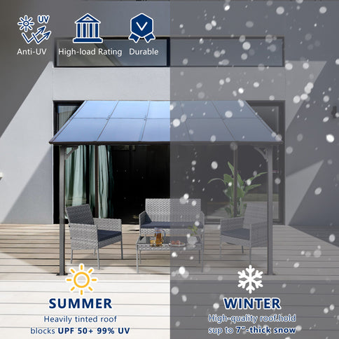 Wall Mounted Outdoor Pergola Gazebo, Heavy Duty Metal Awning With Roof